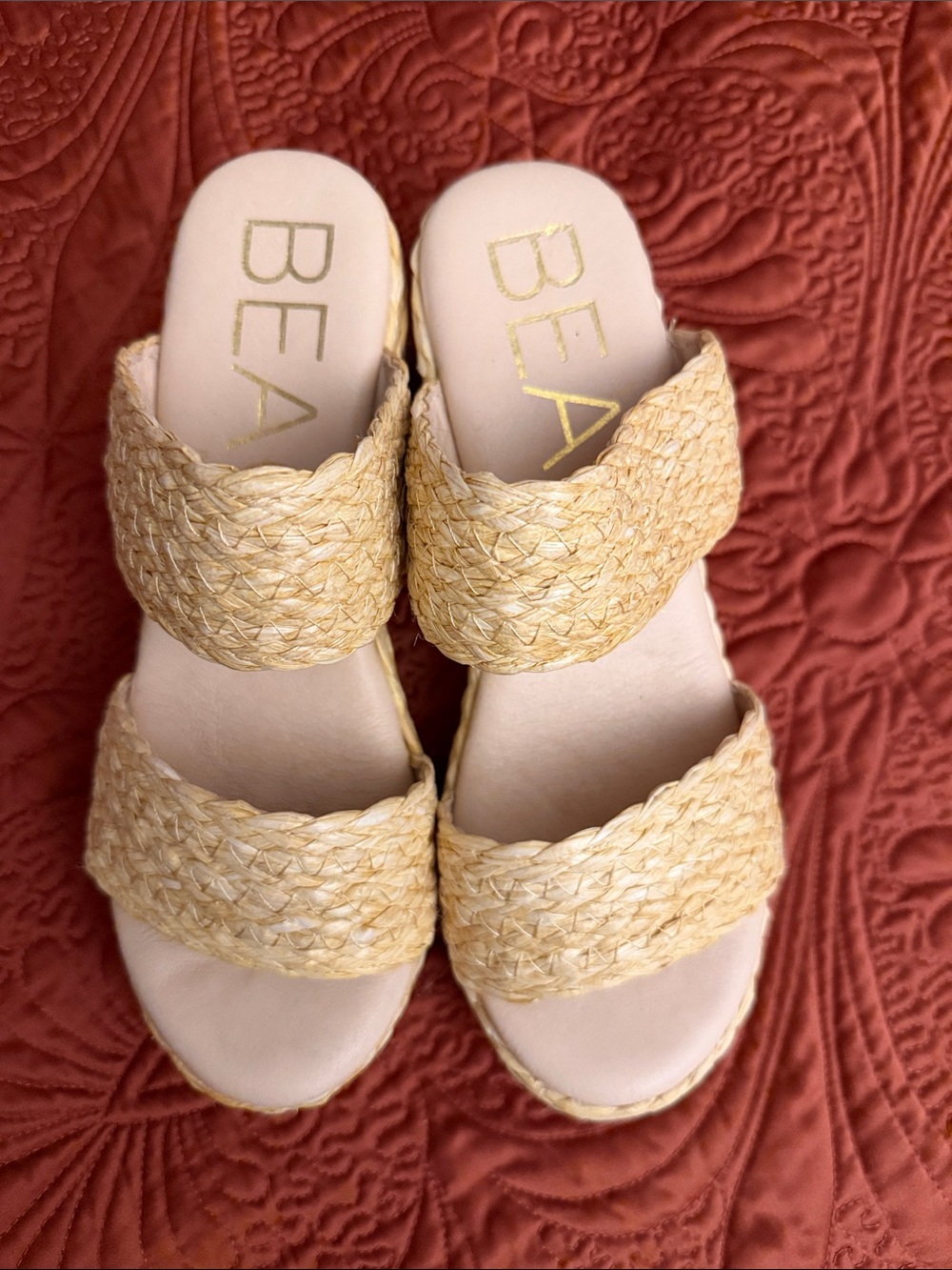 Beach Natural Woven Double-Band Wedge Sandals in Natural